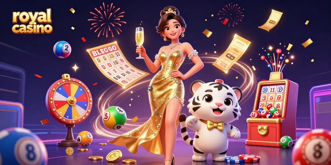 Experience the thrill of royal casino with a glamorous woman and lucky tiger in an exciting casino scene.