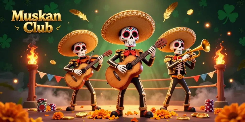 Experience exhilarating gameplay at Muskan Club with a vibrant mariachi band and casino elements.