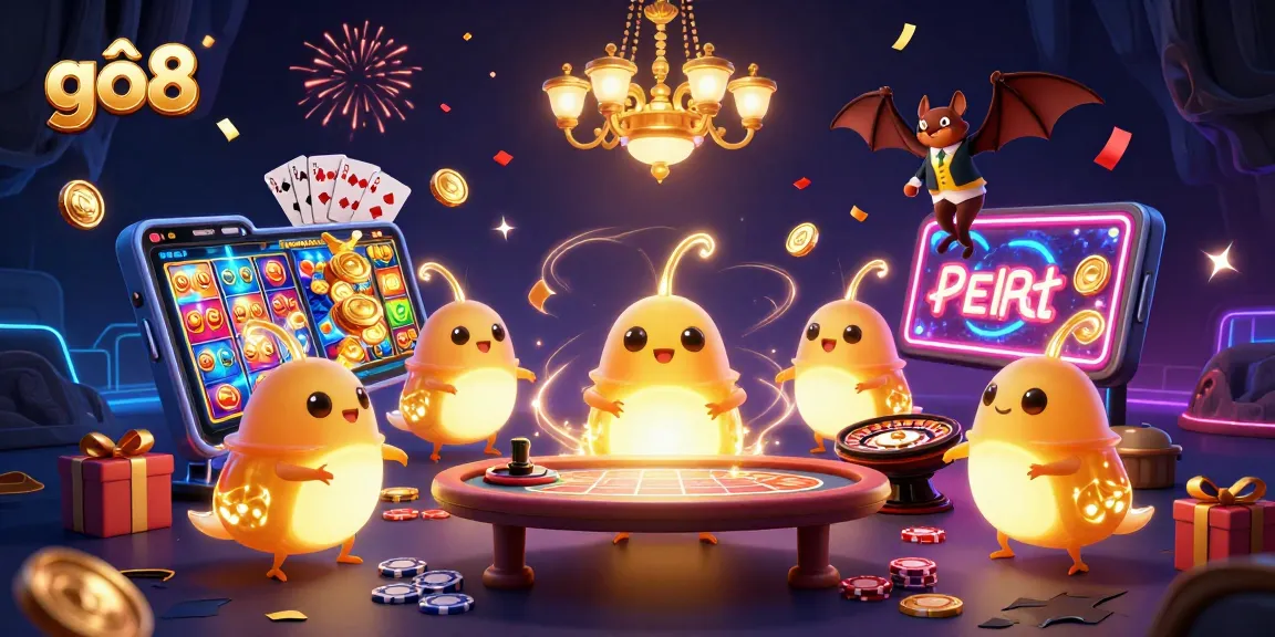 Experience the excitement of gô8 with a vibrant cave casino illustration featuring dazzling glowworms and gaming elements.