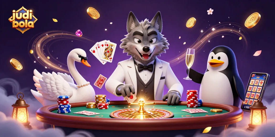 Engage with judi bola by exploring a vibrant casino scene featuring exciting characters and games.