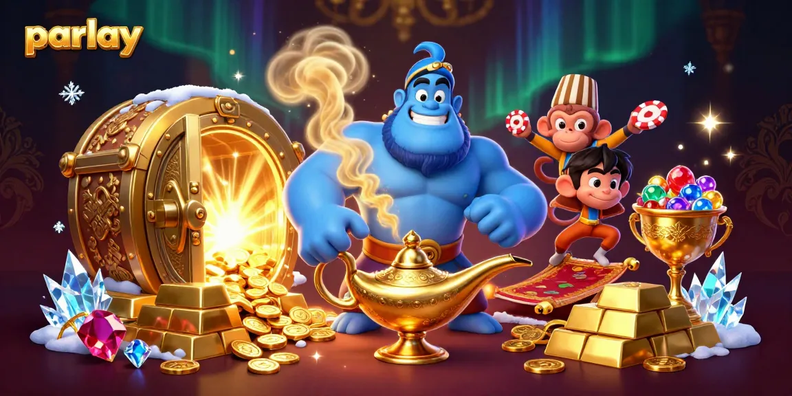 Experience the thrill of parlay betting with dynamic casino-themed 3D illustration featuring magic and riches.
