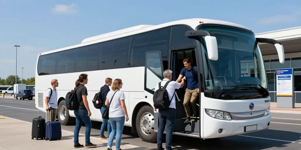 Transport Moldova Anglia, pasageri îmbarcându-se pe un autocar modern pentru o călătorie.