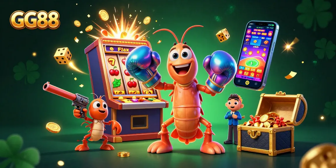 Experience GG88 adventures with vibrant slot action and casino excitement in this dynamic digital illustration.