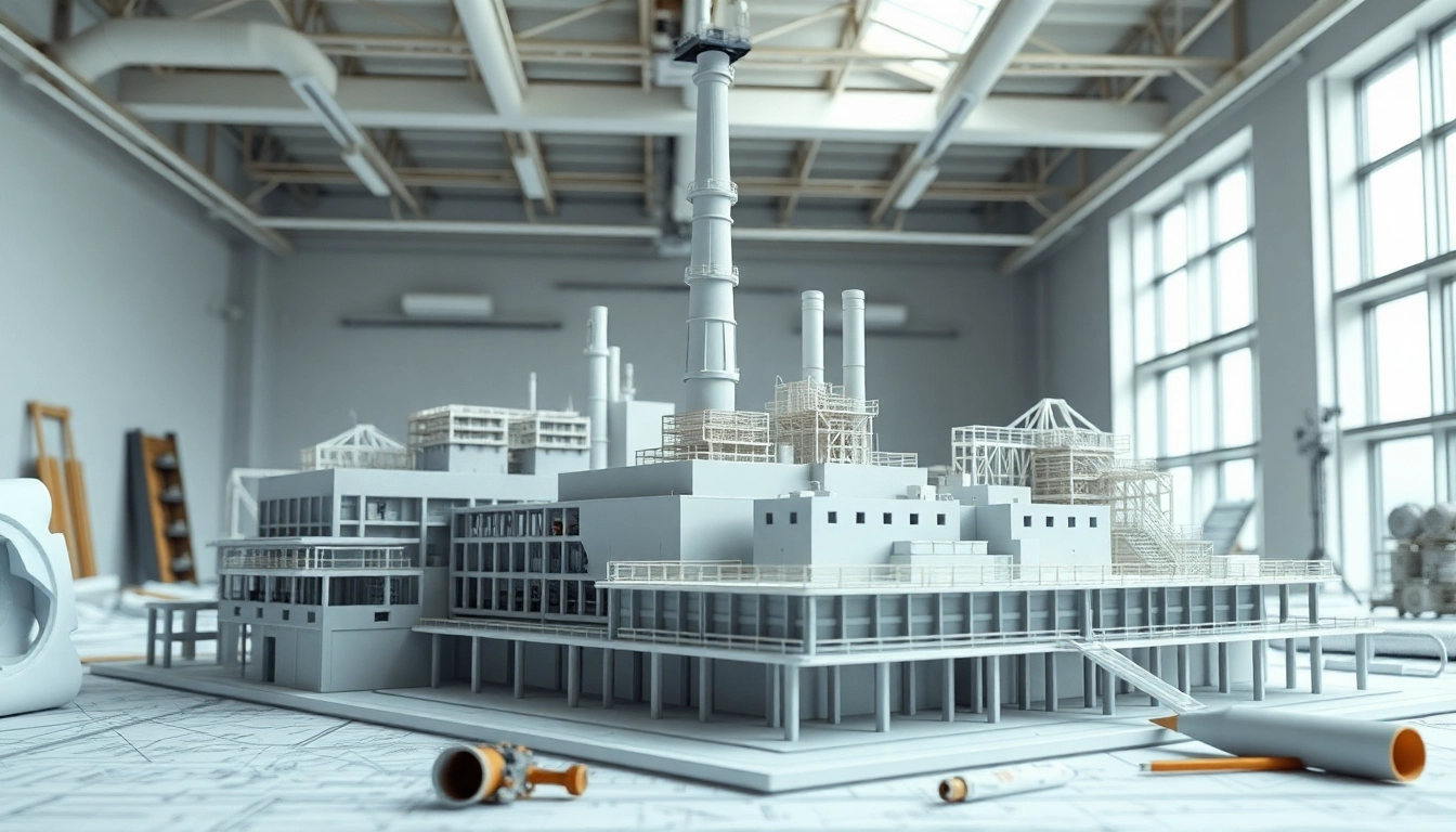 Industriemodellbau zeigt ein detailliertes architektonisches Modell eines Industriekomplexes