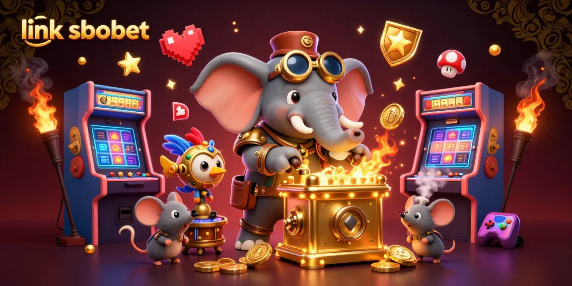 Spin the golden slot machine with link sbobet alongside vibrant game elements in a steampunk fantasy.
