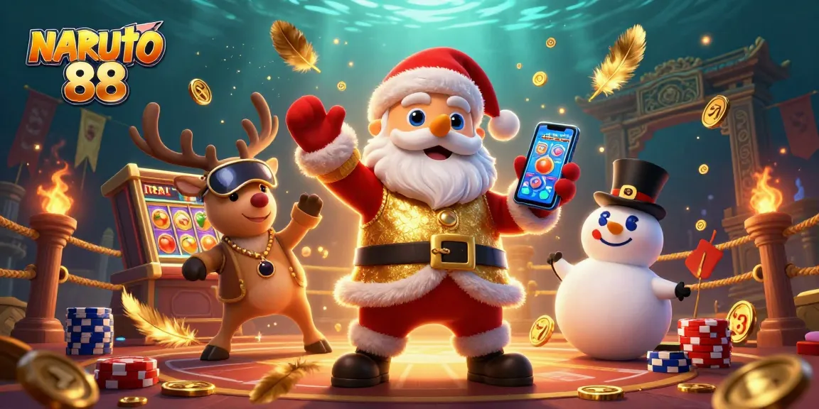 Engage with naruto 88 in this festive 3D casino scene with Santa and festive elements.