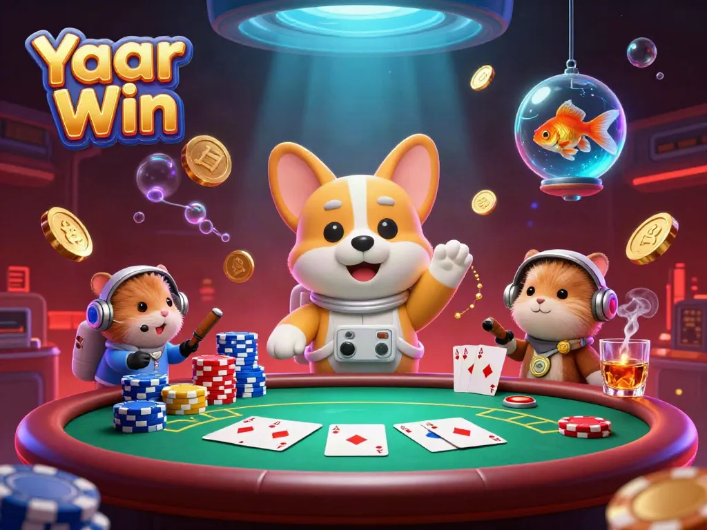 Experience thrilling gameplay with Yaar Win as a playful corgi floats in a space casino.