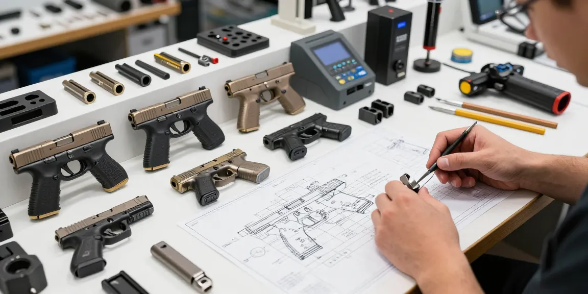 Glock slides customization at https://precisionglockslides.com showcasing expert craftsmanship in a modern workshop.
