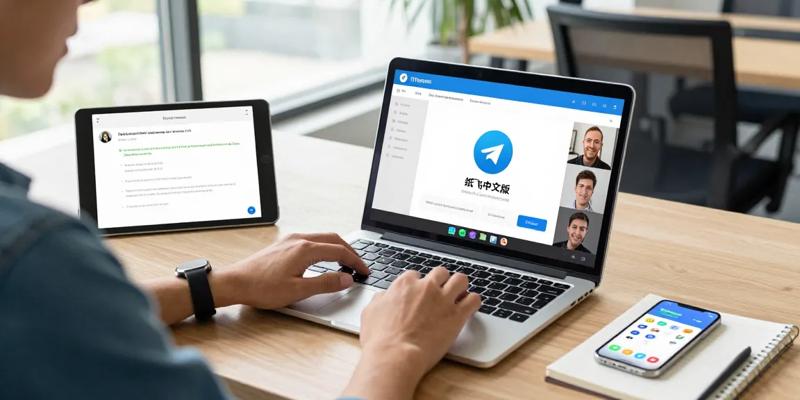 Person using 纸飞机中文版 on a laptop in a modern workspace, showcasing seamless connectivity and communication.