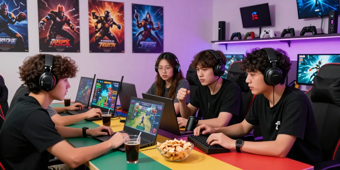 Engaged group discussing 토토사이트 strategies in a lively gaming setup.