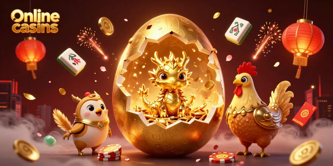 Experience vibrant activity at online casinos with a golden dragon guarding poker chips amidst colorful elements.
