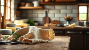 Kaasdoek elegantly draped in a professional kitchen setting with cheese and herbs.