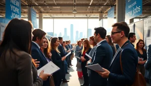 Networking at a vibrant New York job fair showcasing opportunities for new york jobs