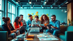 Engaged team planning innovative smm services in a modern office.