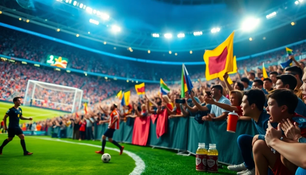실시간스포츠중계에서 열광하는 팬들과 축구 경기 현장 모습