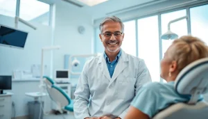 Dentist providing dental care in a modern clinic highlighting professionalism and patient engagement.