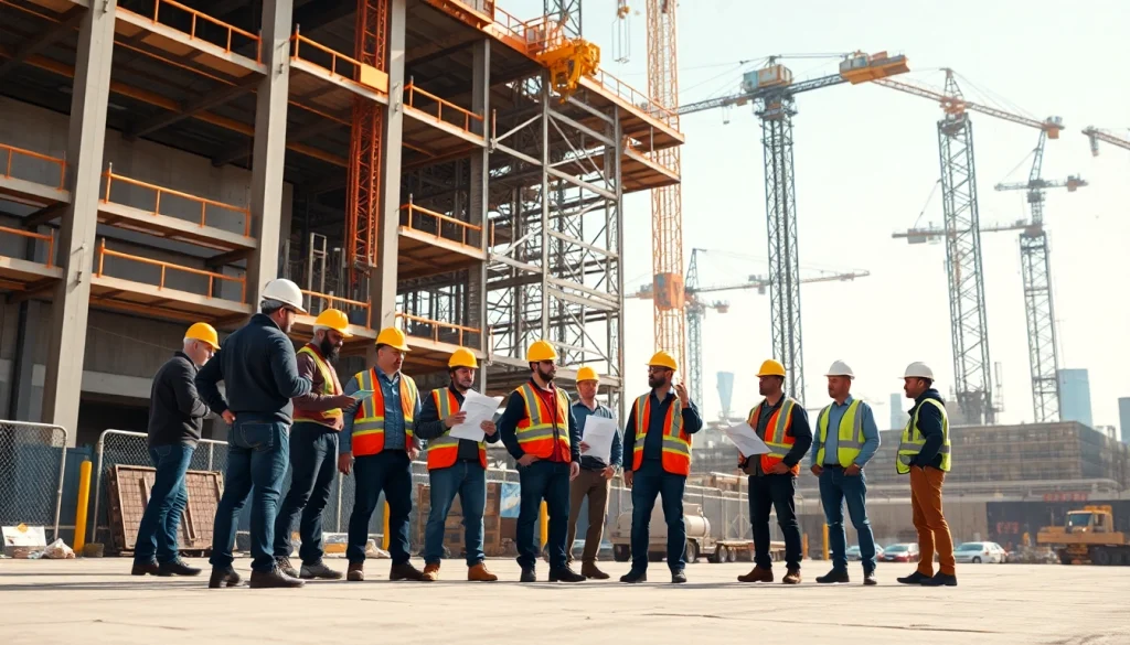 Workers collaborating on a construction project as New York Commercial General Contractor emphasizes teamwork.