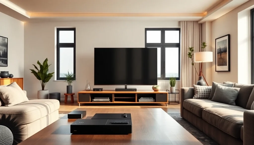Enhance your viewing experience with the sleek iron TV in a modern living room setting.