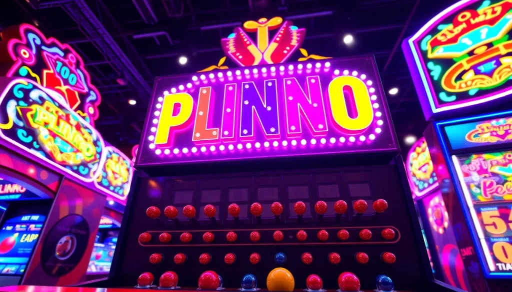 Main display of plinko demo showcasing colorful pegs and exciting rewards in a lively arcade.