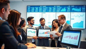 Analyze competitor pricing data with a diverse team in a modern office.