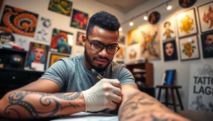 Engage with artistic excellence at entrelagostattooartgallery.com featuring an artist in action.