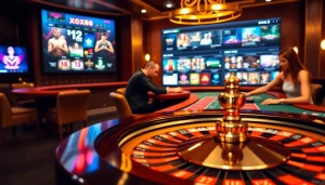 Engage with thrilling gameplay at https://xx88.nl/, featuring a roulette wheel and poker table for online gambling.