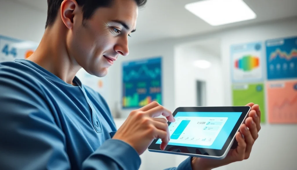 Calculate your biological age with an interactive calculator in a modern health setting.