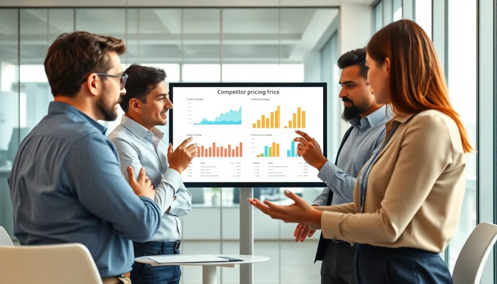 Analyze competitor pricing strategies in a modern office setting.
