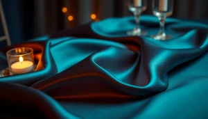 Satijn stof met een elegante glans op een mooi gedekte tafel, luxe uitstraling in het interieur.