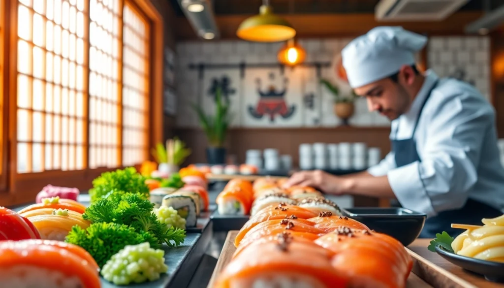 Slot depo 1000 dengan hidangan sushi yang menggugah selera dan suasana restoran yang nyaman.