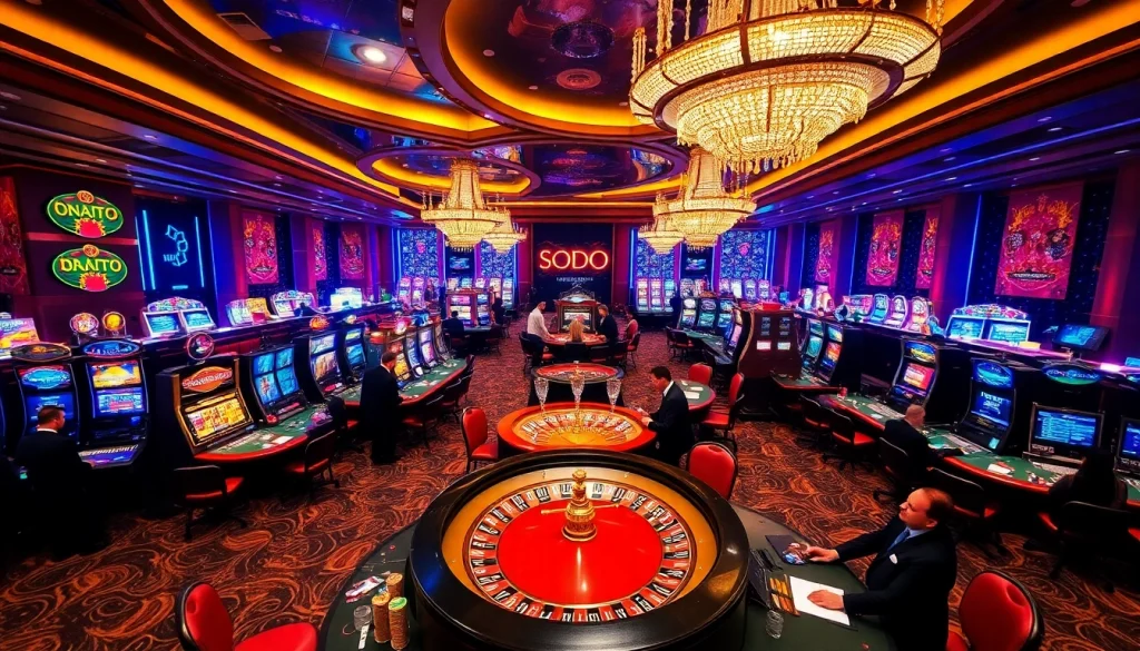 SODO casino gaming floor with vibrant slot machines and roulette wheel showcasing excitement.