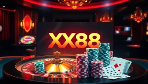 Experience the thrill of XX88 KJC as you play poker and roulette in an elegant online casino setting.