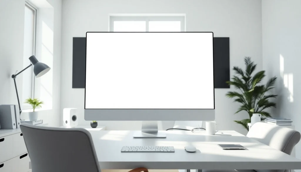 White screen (tela branca) displayed on a modern workstation for focused lighting and productivity.