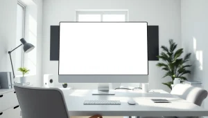 White screen (tela branca) displayed on a modern workstation for focused lighting and productivity.