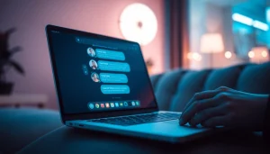 Engaging in ai sex chat with a sophisticated AI chatbot on a sleek digital interface.