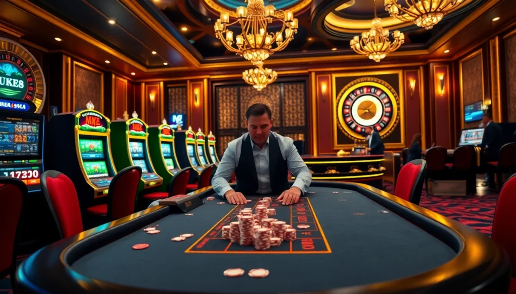 The MK8 platform showcasing an exciting casino experience with vibrant betting tables and poker chips.