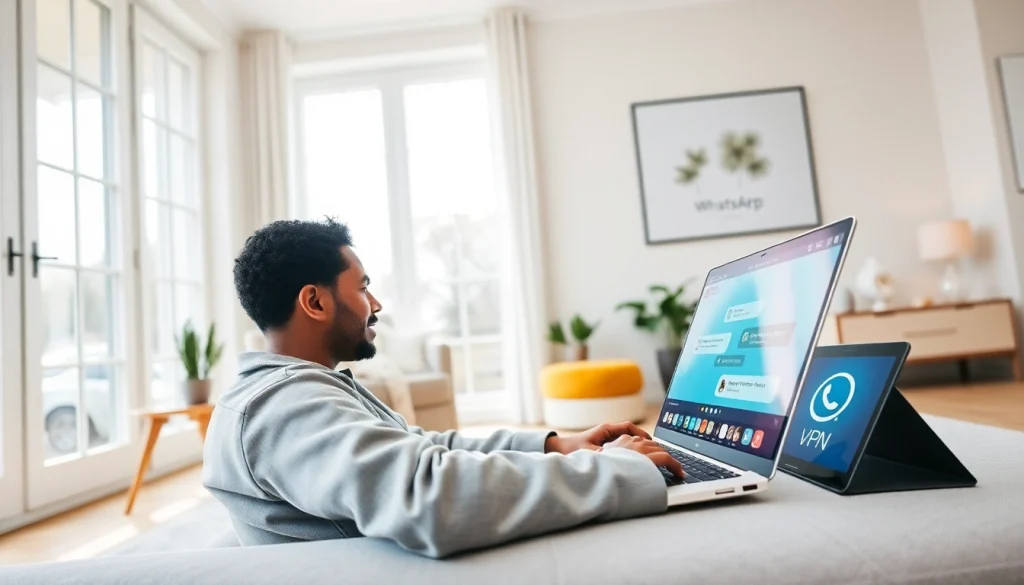 在使用快连VPN进行安全通信时与 WhatsApp Web 互动。