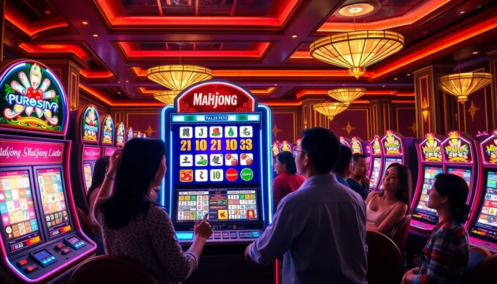 Experience the excitement of a mahjong slot demo at a vibrant casino filled with players enjoying thrilling spins.