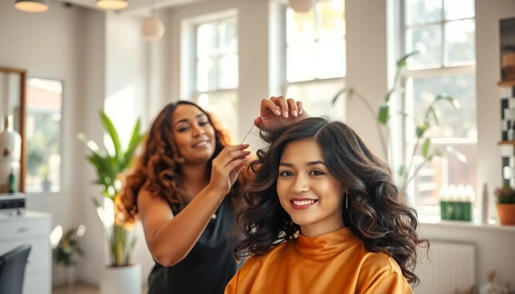 Professional stylist performing a perm san diego service in a tranquil salon environment.