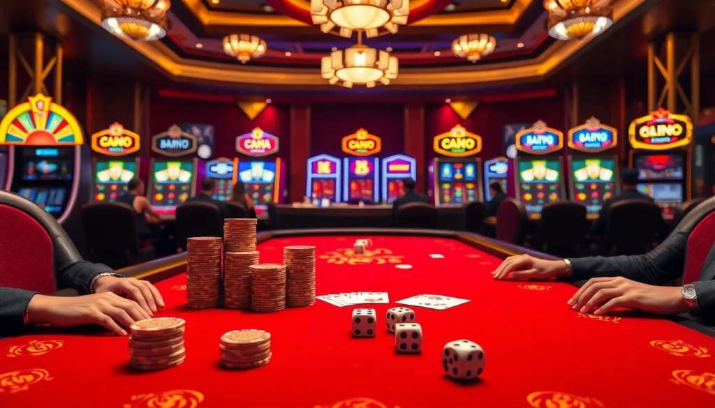 Experience the thrill of Daftar Modal138 at a luxurious poker table with vibrant gaming elements.