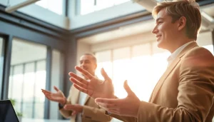 Gain founder leadership insights through engaging presentations in a modern office.