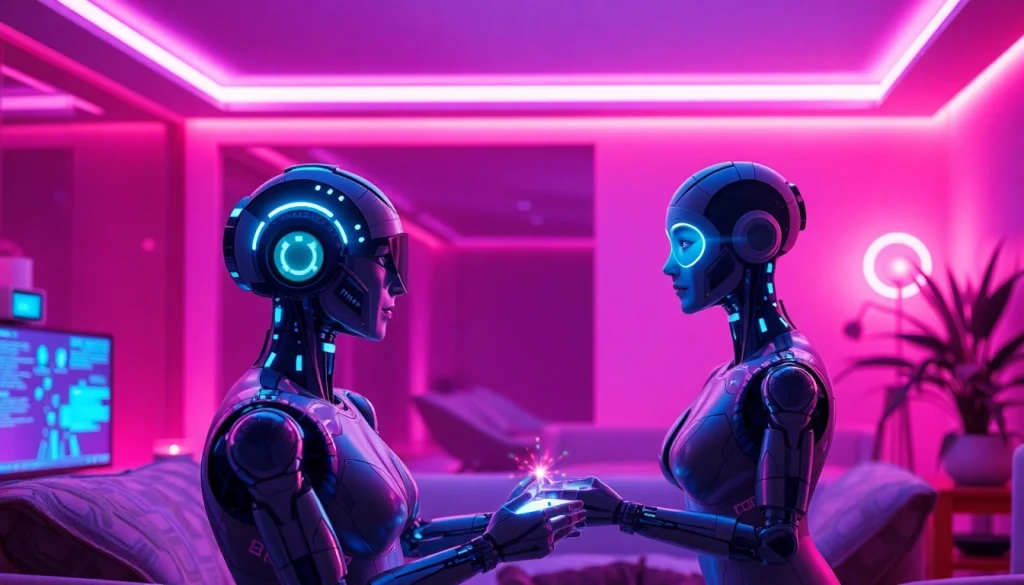 Engaging scene depicting NSFW AI interactions in a modern, ambient setting