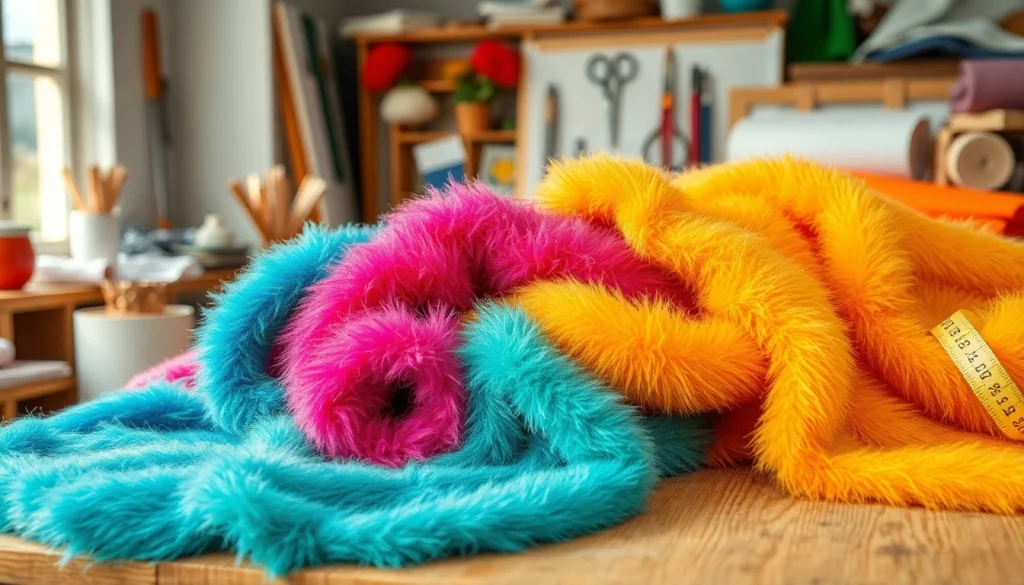 Verken de textuur en kleuren van nepbont stoffen in een artistieke workshop.