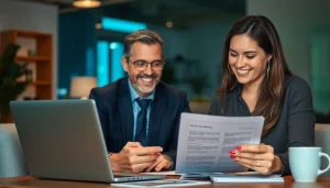 Engaging customer first warranty experience with a representative in a warm office environment.