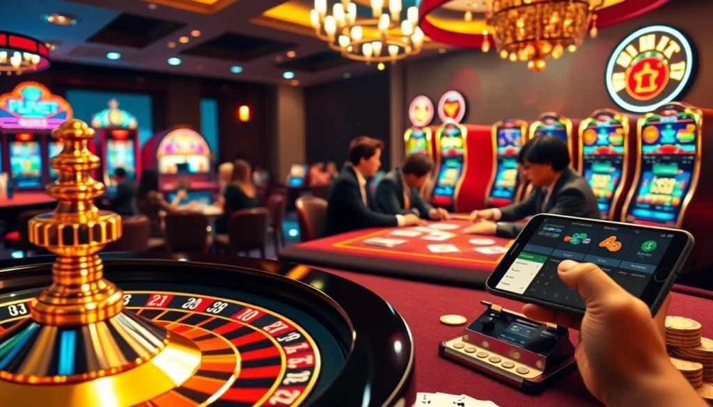 Players enjoy the excitement of betting at Nhà Cái 789P's vibrant casino, featuring roulette and poker.