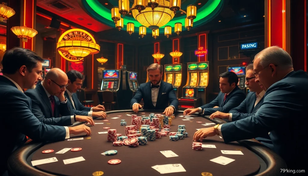 Experience the thrill of 79king com with an exciting high-stakes poker game at a luxurious casino table.