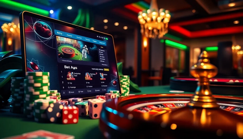 Trải nghiệm sự hứng khởi khi chơi với ứng dụng Bet VIP giữa bối cảnh sòng bạc sống động.