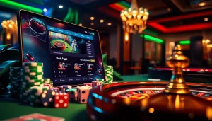 Trải nghiệm sự hứng khởi khi chơi với ứng dụng Bet VIP giữa bối cảnh sòng bạc sống động.